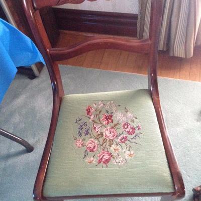 Dual pattern needlepoint upholstered occasional chair