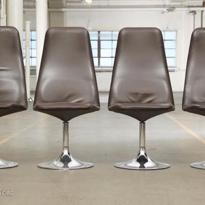Set Of Four Brown Leather High Back Modern Chairs