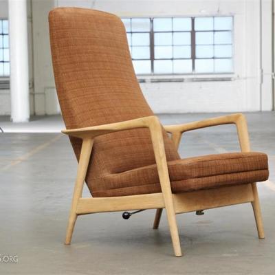 Danish Mid Century Modern Reclining Highback Teak Lounge Chair By Trensums