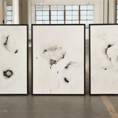 Gilles Trillard Contemporary Triptych- Black And White Ink Abstracts