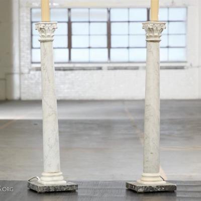 Pair Of Marble Corinthian Form Column Lamps