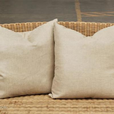 Pair Of Custom Pillows In Metallic Grey And Cream Heather Cotton Fabric