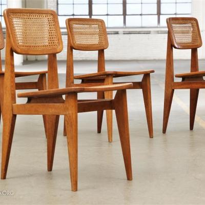 Set Of Four Mid Century Modern Oak Canned Side Chairs