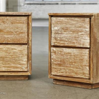 Pair Of Heavy White Wash Oak Side Tables Pair