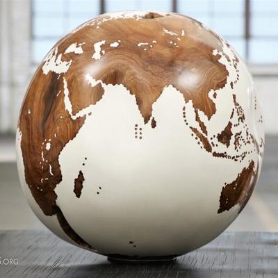 Wooden Globe From Teak Root Hand Carved Rotative Base