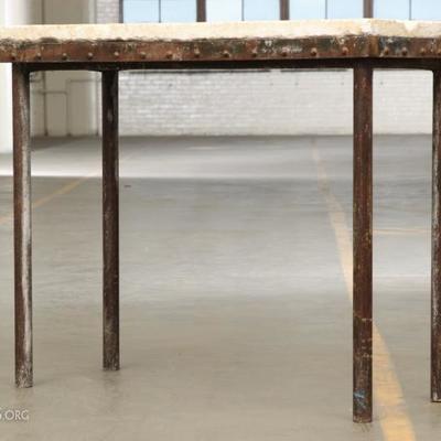 Heavy Distressed Plaster Top On Industrial Rustic Iron Base