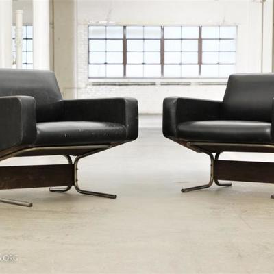Pair Of 1960's Heavy Black Arm Chairs