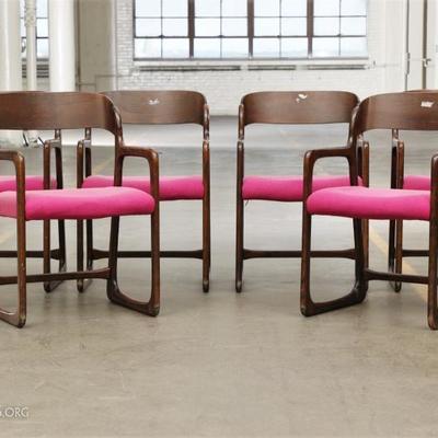 Set Of Six Baumann Oak Chairs - Made In France
