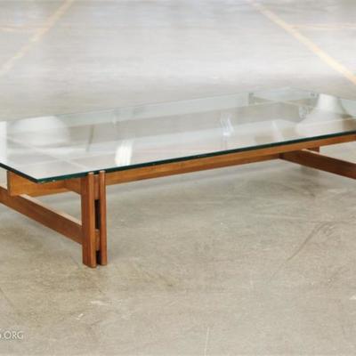 Mid Century Modern Glass And Walnut Coffee Table
