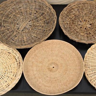 Group Of Five Wicker And Woven Trays