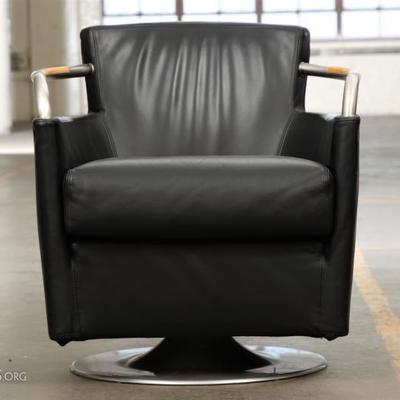 Georgetti Black Leather Pedestal Armchair