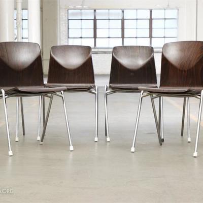 Set Of Six West German Interlocking Stacking Chairs 1960's Rosewood Chairs By 