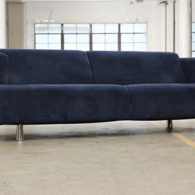 Mid Century Modern Style Blue Micro-Fiber Sofa