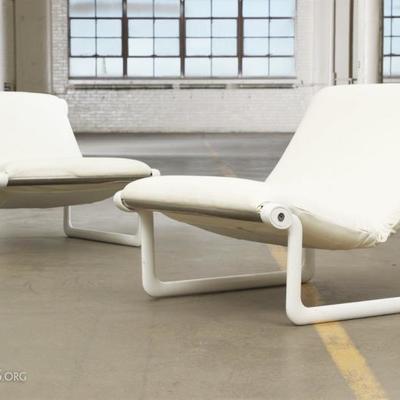 Pair Of Mid Century Modern Leather And White Enamel Sling Chairs