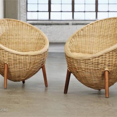 Pair Of Smaller Size Rattan Tub Form Chairs #2