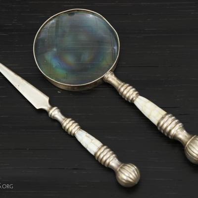 Silver-plate And Mother Of Pearl Handle Magnifier And Letter Opener