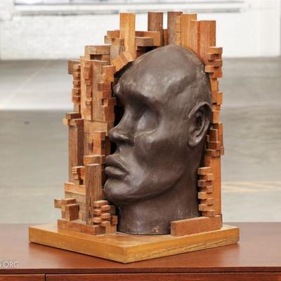 Signed Impressionist Sculpture Of A Profile With Geometric Configuration