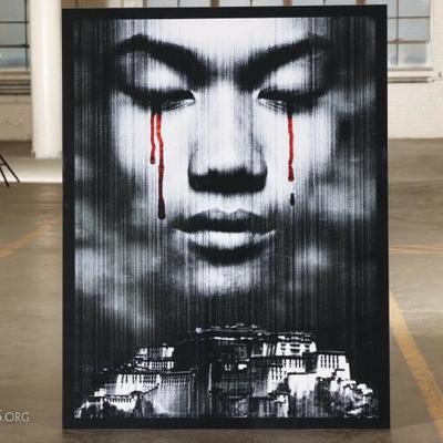Massive Contemporary Color Photograph Mounted On Plexiglass- Face Crying Red 