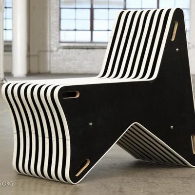 Mid Century Modern Black And White Concentric Plywood Chair