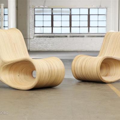 Pair Of Painted White Rattan Lounge Chairs Attributed To Ron Arad #1
