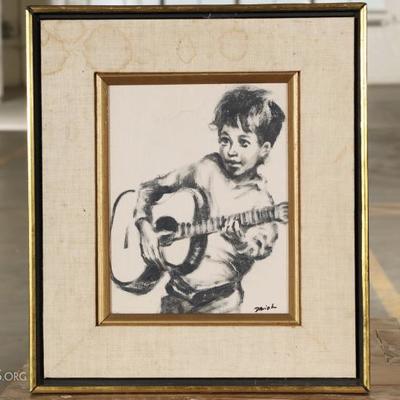 David L.- Modern Oil On Canvas- Boy Playing The Guitar