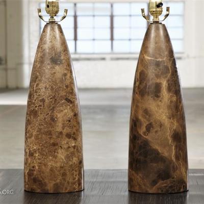 Pair Of Heavy Conical Form Marble Table Lamps