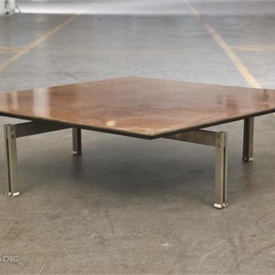 Lacquered Birdseye Maple And Steel Coffee Table