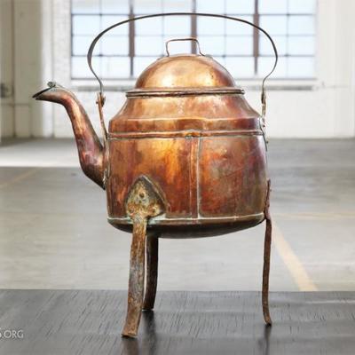Antique Copper Kettle With Fused Stand