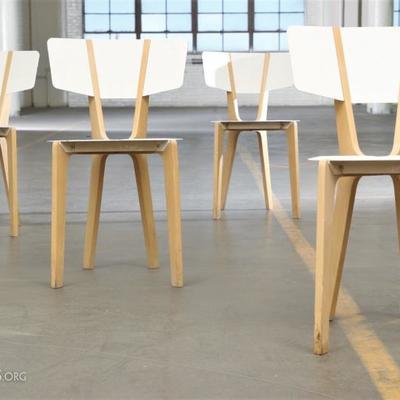 Set Of Four Modern White Powder Coated Side Chairs