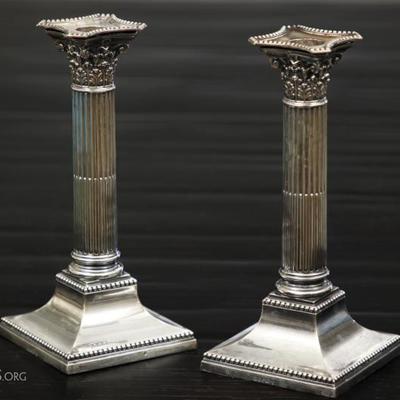 Pair Of Antique English Silver Plate Candle Holders