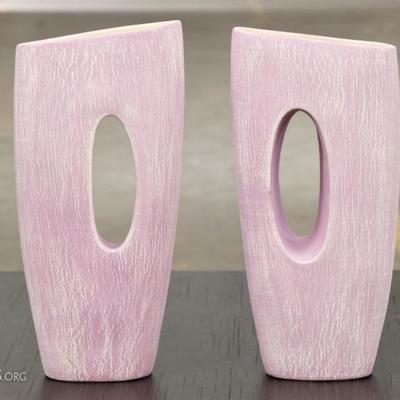 Pair Of Abstract Ceramic Vases - Made In England
