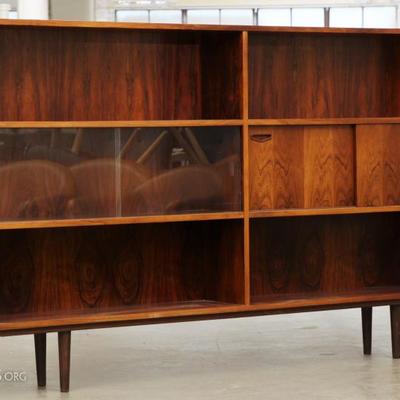 Clausen & Son Danish Mid Century Modern Bookcase Cabinet With Glass Doors