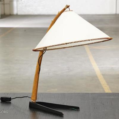 Mid Century Modern Adjustable Height Lamp With Fiberglass Shade