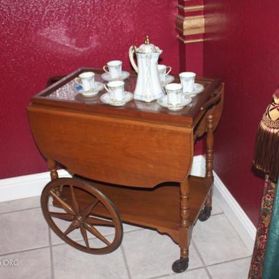 Antique Drop leaf tea cart serving wagon.
