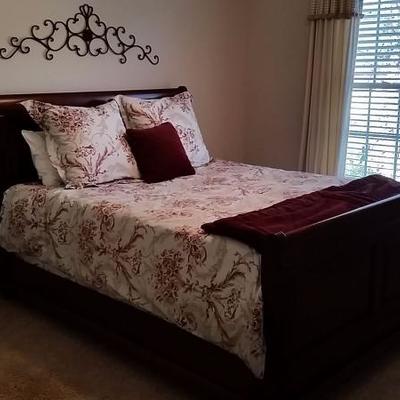 Queen Sleigh Bed $275.00.  Light guest room use Beautyrest pillowtop mattress set $200.00.  Pottery Barn duvet with comforter and two...