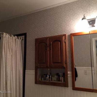 Cabinets and shower curtains.
