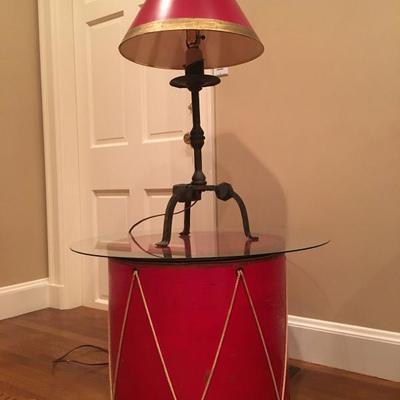 Antique Drum, Iron Tripod Lamp