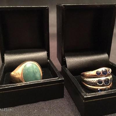 Detail Jade Stone in Gold, Sapphire and Diamond Ring