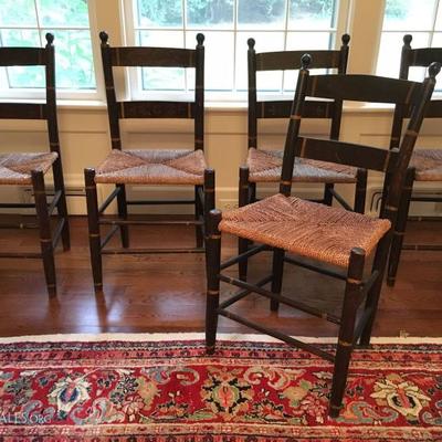 Set of SIX blade and stencil decorated side chairs, circa 1900