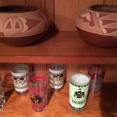 Kentucky Derby Glasses, San Juan Pueblo Pottery Signed Rosita Cata