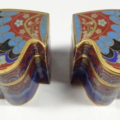 PAIR CHINESE CLOISONNE BUTTERFLY WING BOXES