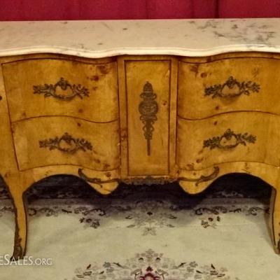 LOUIS XV STYLE BURL WOOD CABINET WITH MARBLE TOP