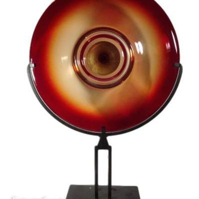 ITALIAN TOSA SIGNED ART GLASS SCULPTURE ON METAL BASE