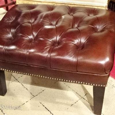 TUFTED LEATHER OTTOMAN IN TOBACCO LEATHER FROM BLOOMINGDALE'S

