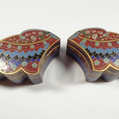 PAIR CHINESE CLOISONNE ANGEL WING BOXES
