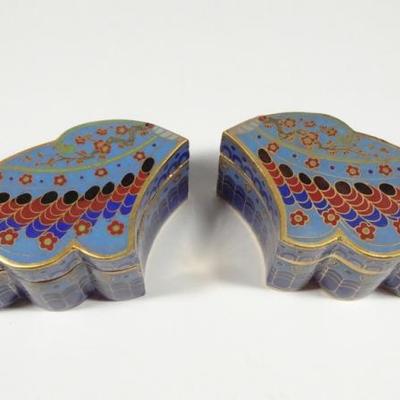 PAIR CHINESE CLOISONNE ANGEL WING BOXES