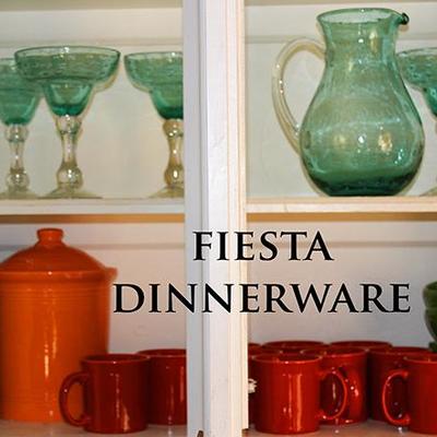 Fiesta ware, blown glass pitcher set