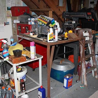 Garage tools, cleaners, ladders