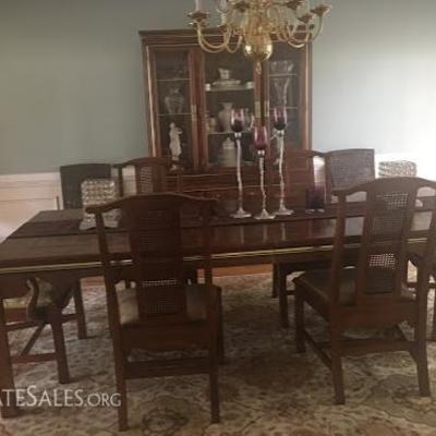 This Beautiful Formal Dining Room set with two inserts has seating for 6 but could easily seat 8 comfortably.