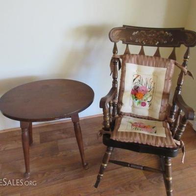 Vintage wooden rocking chair and side table